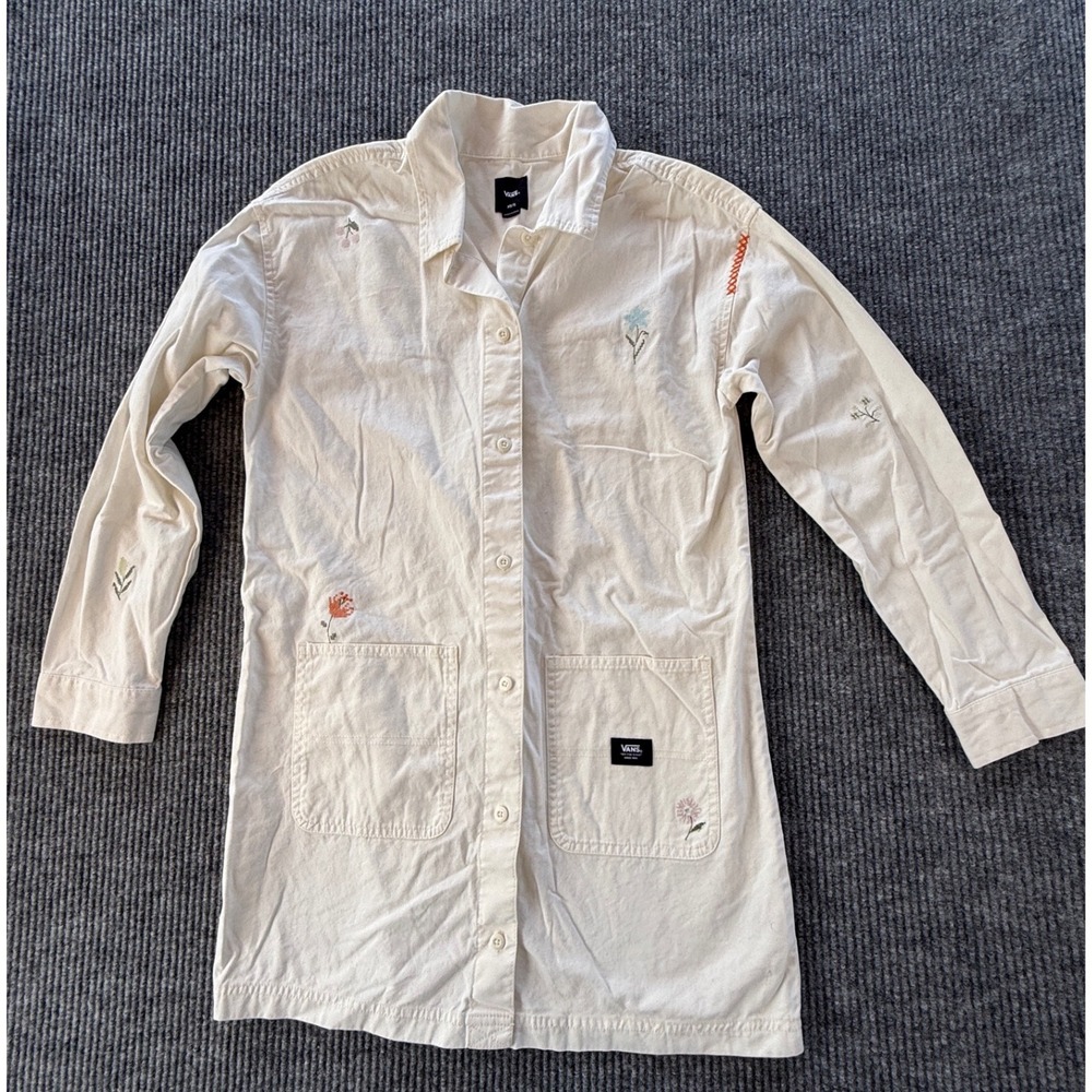 Vans Womens Floral Embroidered Long Sleeve Chore Coat Cream Off White XS/S